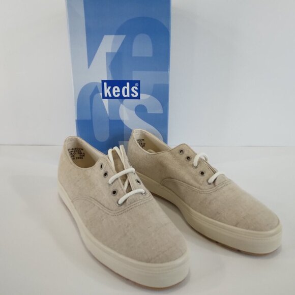 NEW Keds Natural Linen Canvas Lace Up Sneakers Size 7.5M - Picture 2 of 9